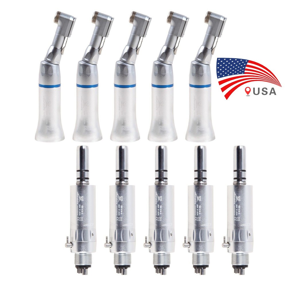 5 Sets Dental Slow Low Speed Handpiece Contra Angle +Air Motor E-type 4 Hole