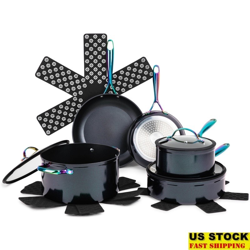 12Piece NonStick Ceramic Cookware Set W/ Induction Base & Cookware Protectors US