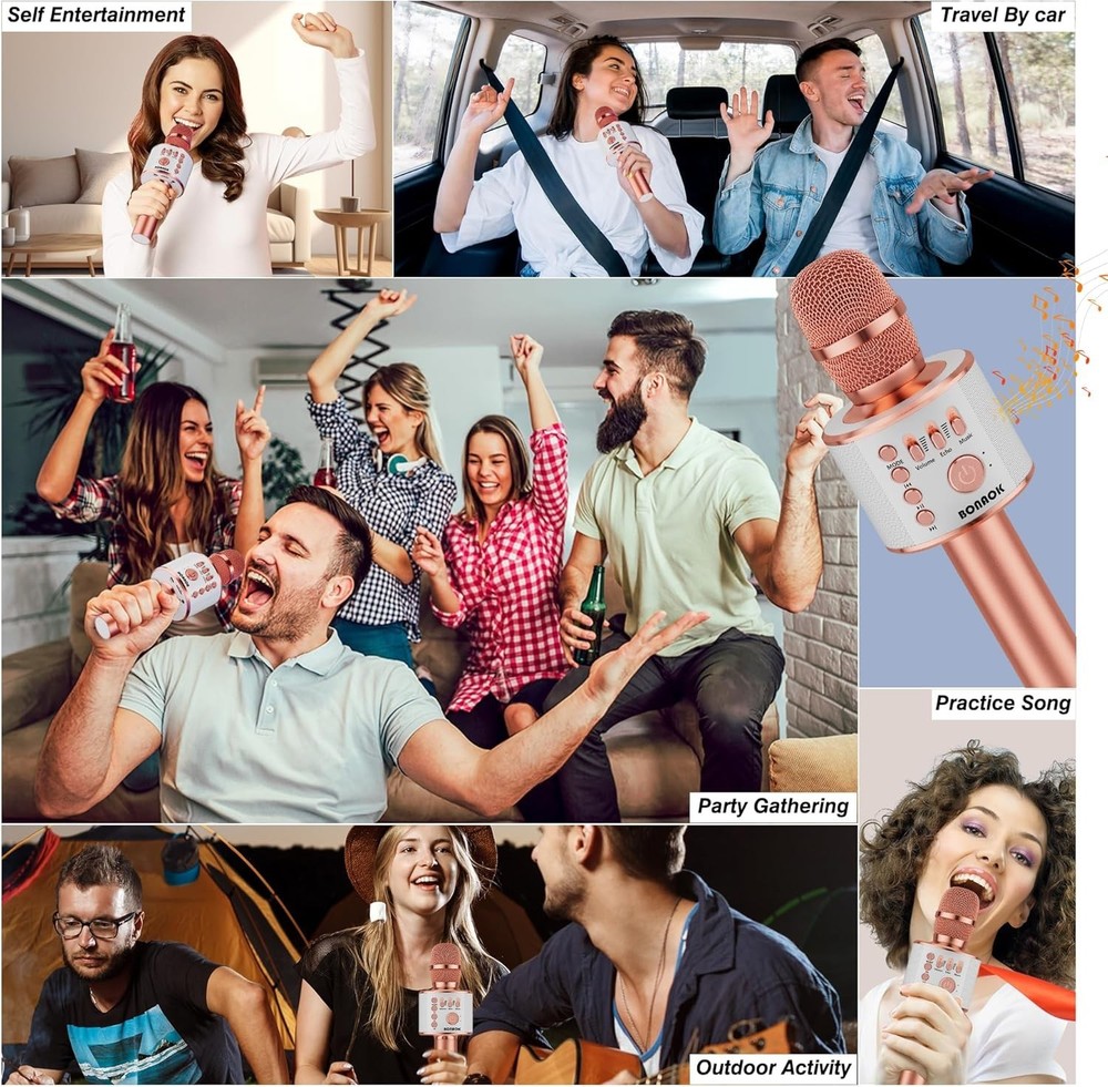 Rose Gold Wireless Bluetooth Karaoke Microphone 3-in-1 Handheld Speaker