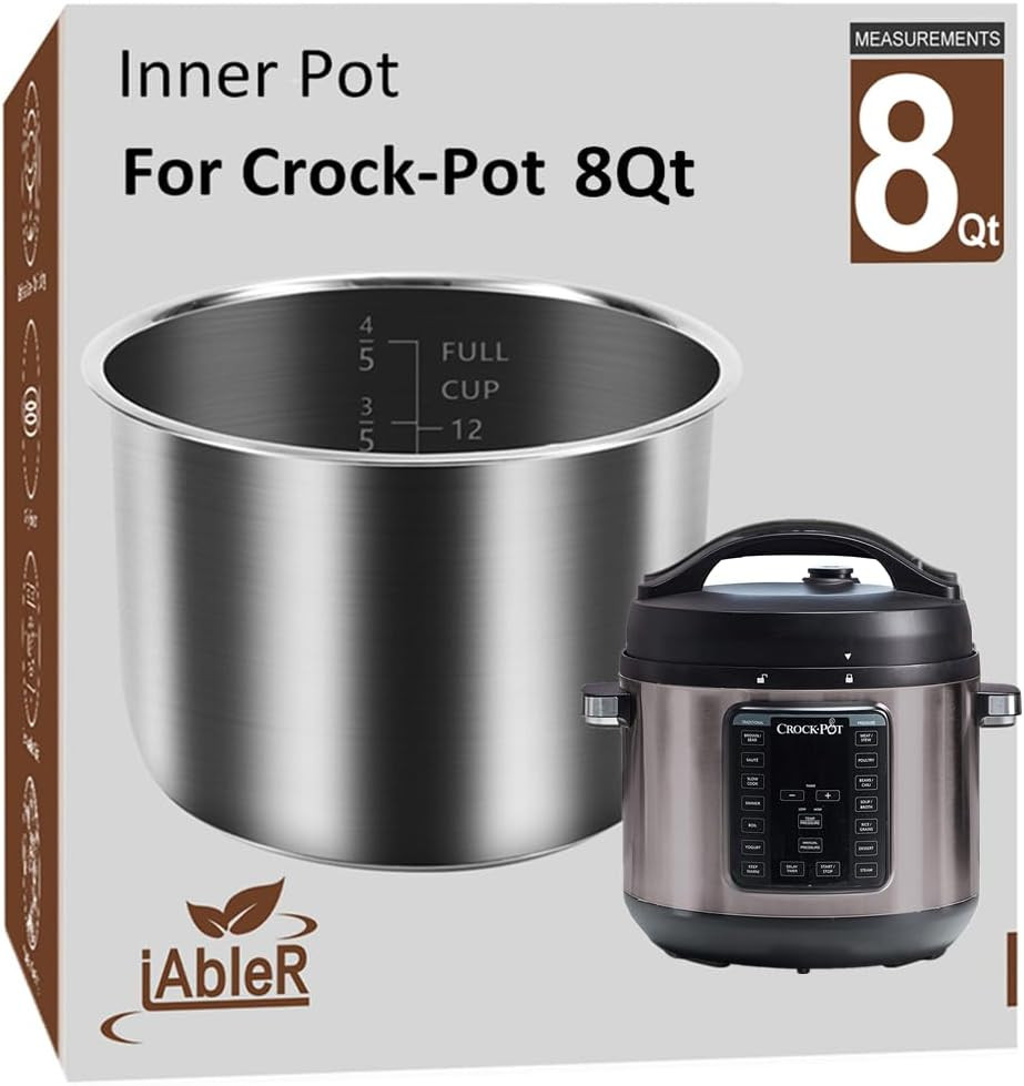 Original Inner Pot for Crock Pot 8 Quart - Stainless Steel Replacement Pot for C