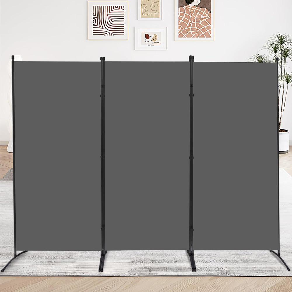 3 Panel Indoor Room Divider Folding Privacy Screen 102x71 Grey Portable