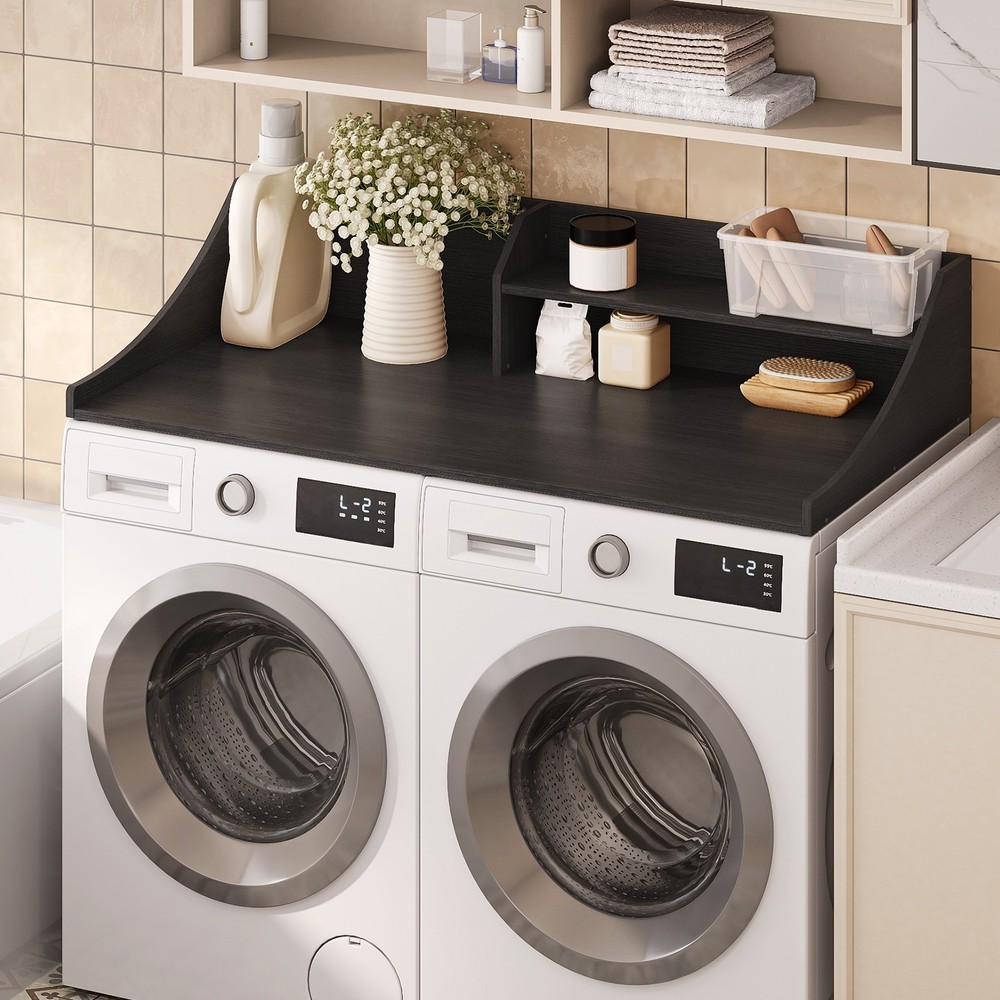 Modern 2-Layer Washer Dryer Countertop with Edge Protection,Black