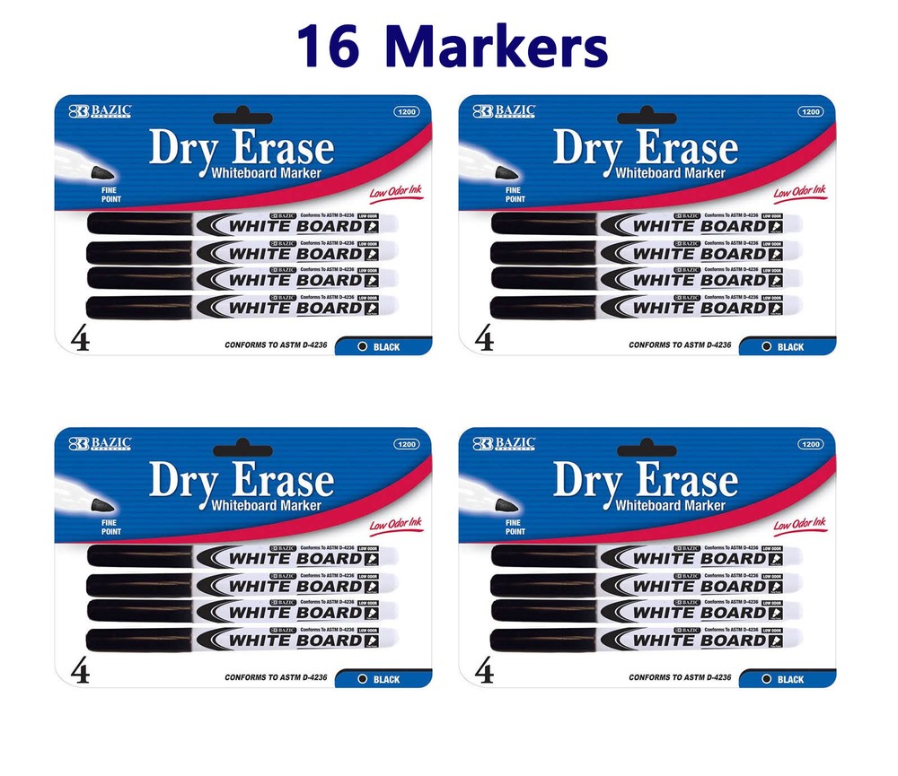 Fine Tip Dry Erase Whiteboard Black Marker 16 PCS