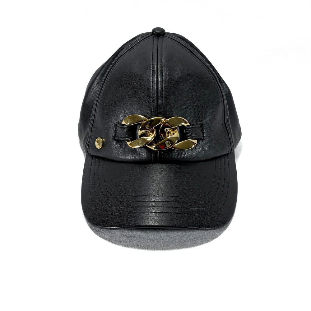 BCBG Black Leather Cap With Gold Chain BCBG Polyester