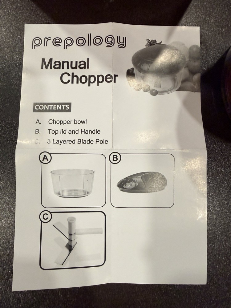 Prepology Manual Pull Function Food Chopper Red 3-Layered Blade