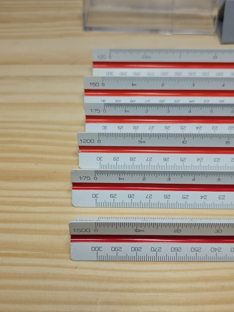 Linex Triangular Graphics Engineering Drawing ruler Lot Of 6 & case Free Shippin