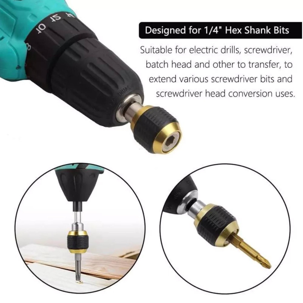 Durable 1/4" Hex Shank Quick Release Screwdriver Drill Bit Holder Extension Tool