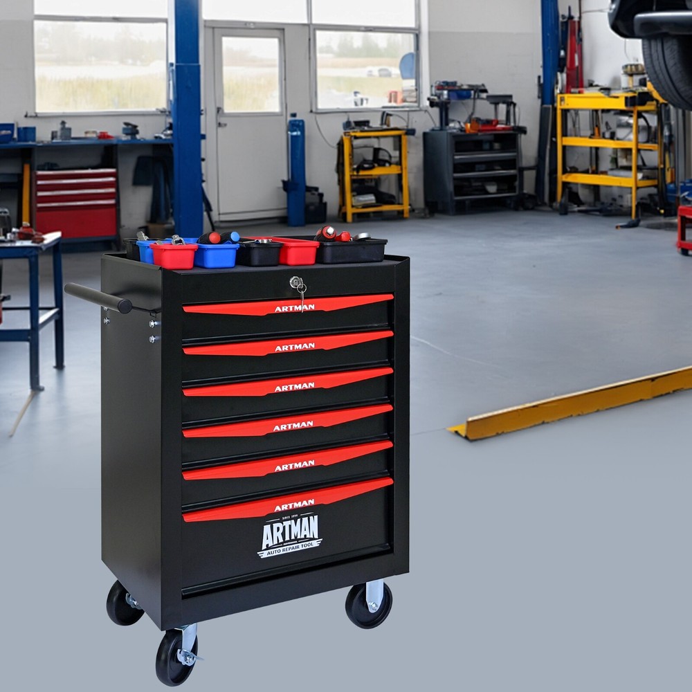 6 Drawer Rolling Tool Box Hardware Storage with Lock for Garage Workshop, DIY