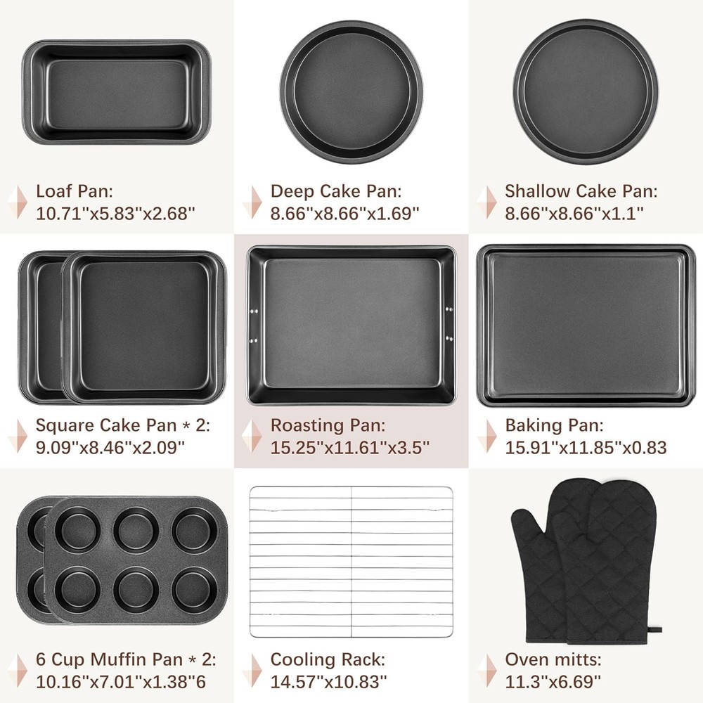 12PCS Nonstick Baking Pans Set Stackable Bakeware Sets W/ Wider Grip Carbon