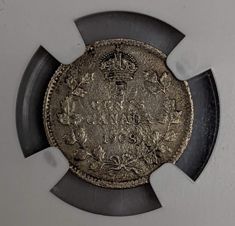 1908 Canada 5c Large 8 AU Details