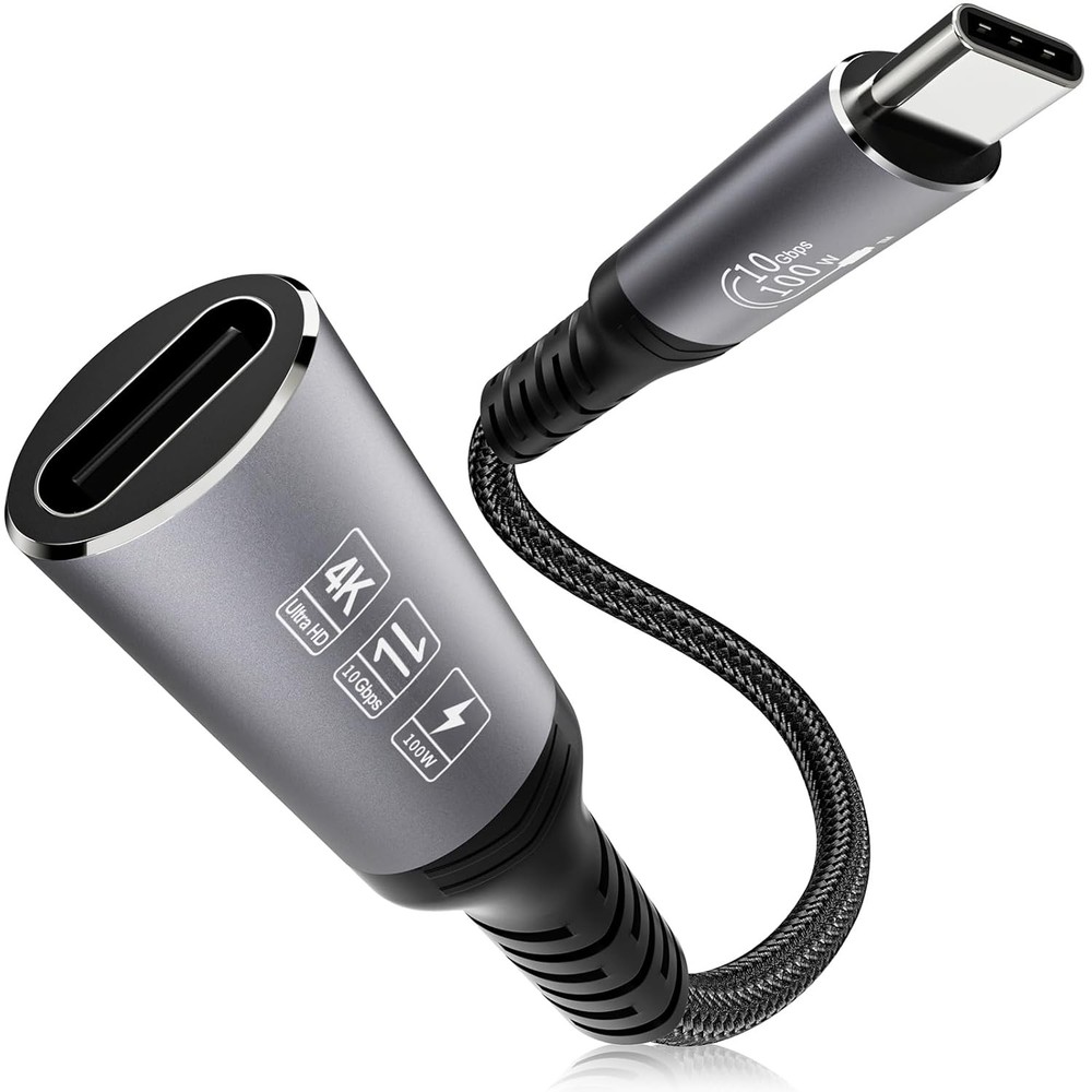 USB C Extension Cable - 10Gbps Data Transfer, 100W Fast Charging, 1FT, Black