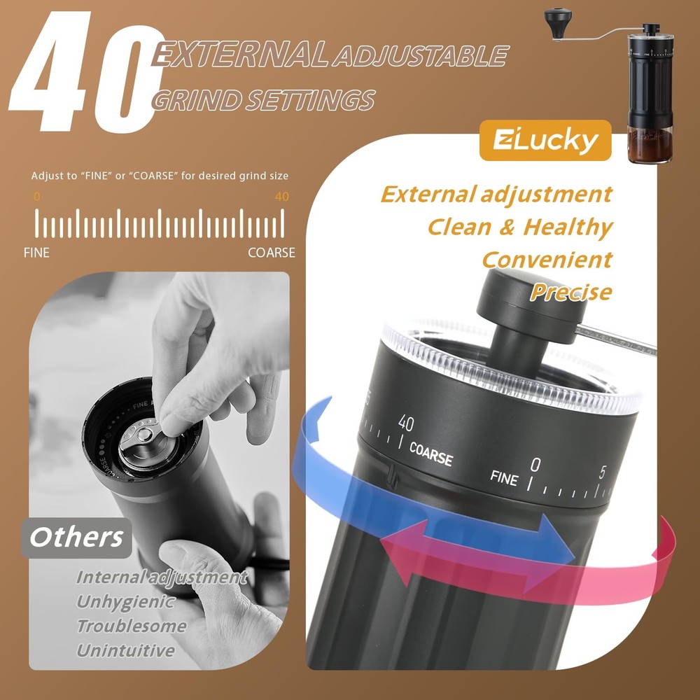 Portable Manual Coffee Grinder, 40 External 30g Bean Capacity, Black