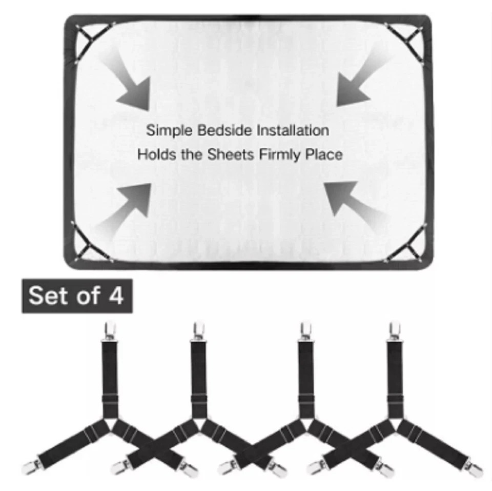 4 Pack Bed Sheet Holder Straps Adjustable Fitted Sheet Clips Corner Grippers