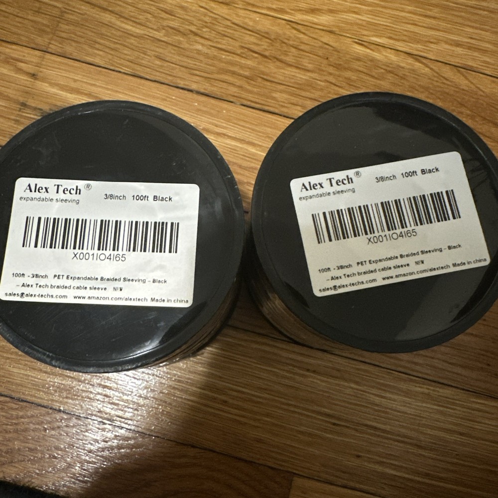 2 Pack Alex Tech Expandable Braided Sleeving 100ft Black 3/8 In