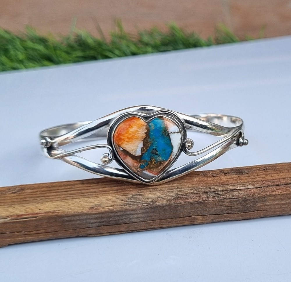 Oyster Copper Turquoise Bangle 925 Sterling Silver Adjustable Bangle Gift Her