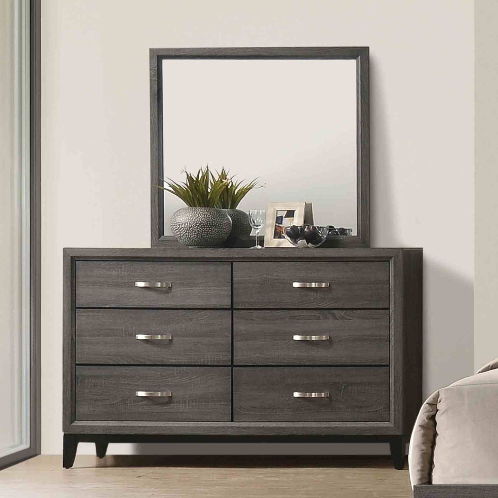 Contemporary Style Twin Size 6pc Bed Set Panel Headboard Two Tone Design Gray