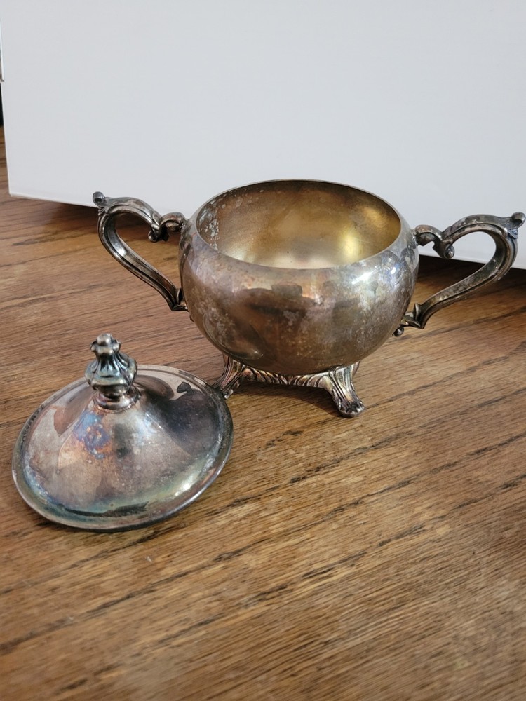 Antique Unmarked Silver Footed Sugar Bowl With Lid