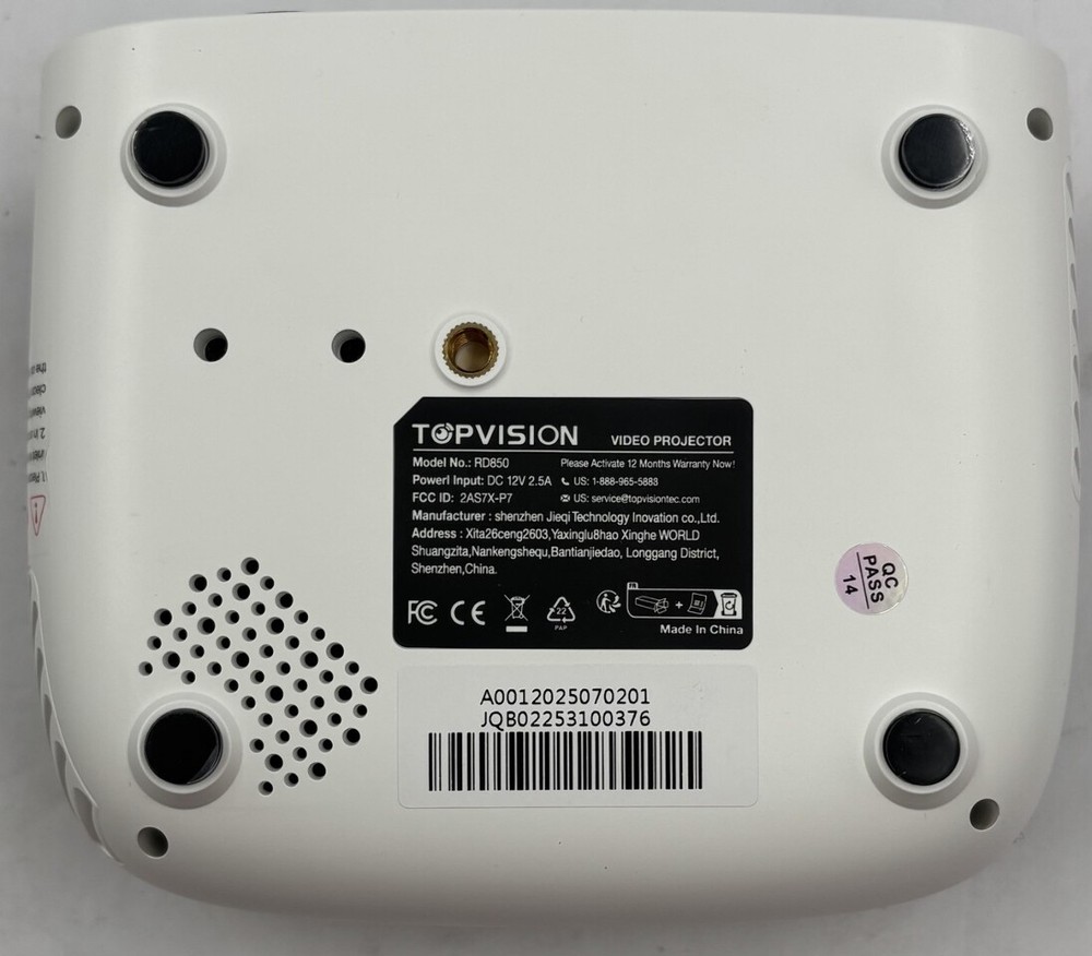 TOPVISION RD850 WHITE VIDEO PROJECTOR 12V 2.5A