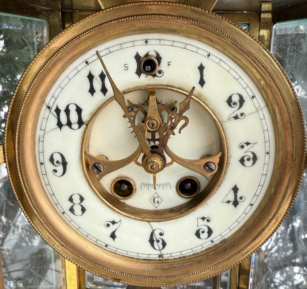 Antique C 1900 Gilbert Crystal Regulator Clock RUNS GOOD - SEE VIDEO - READ