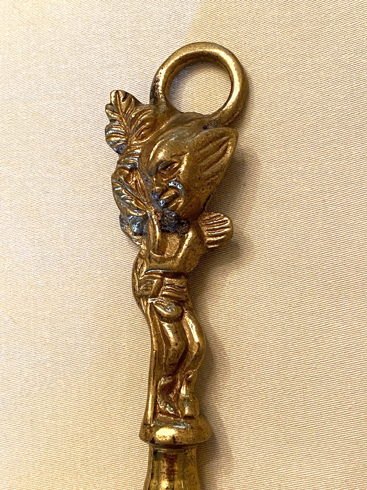 Vintage 1950's 4-Dimensional Brass PIXIE CORKSCREW with Hanging Ring