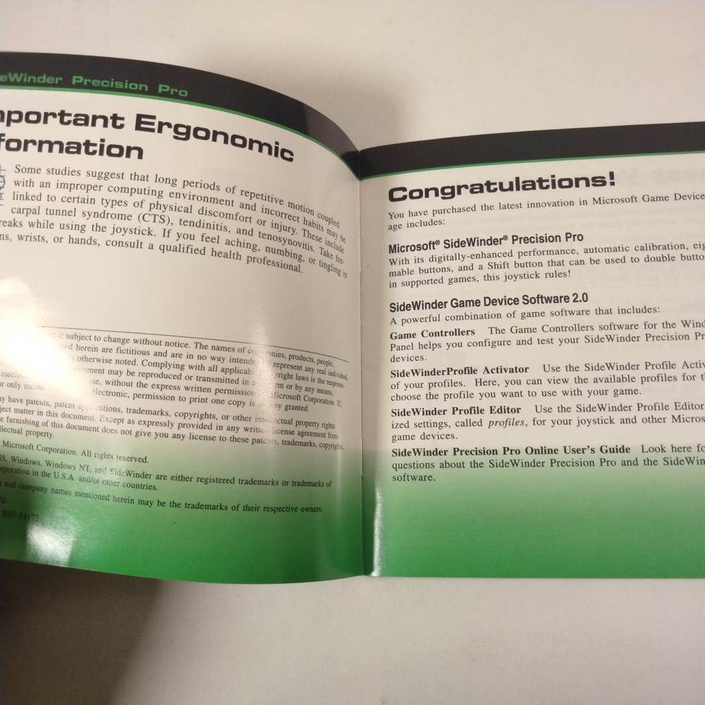 Microsoft Sidewinder Precision Pro Game Device Manual