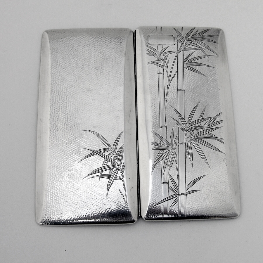 Long Cigarette Case Japanese 950 Sterling Silver Bamboo Design