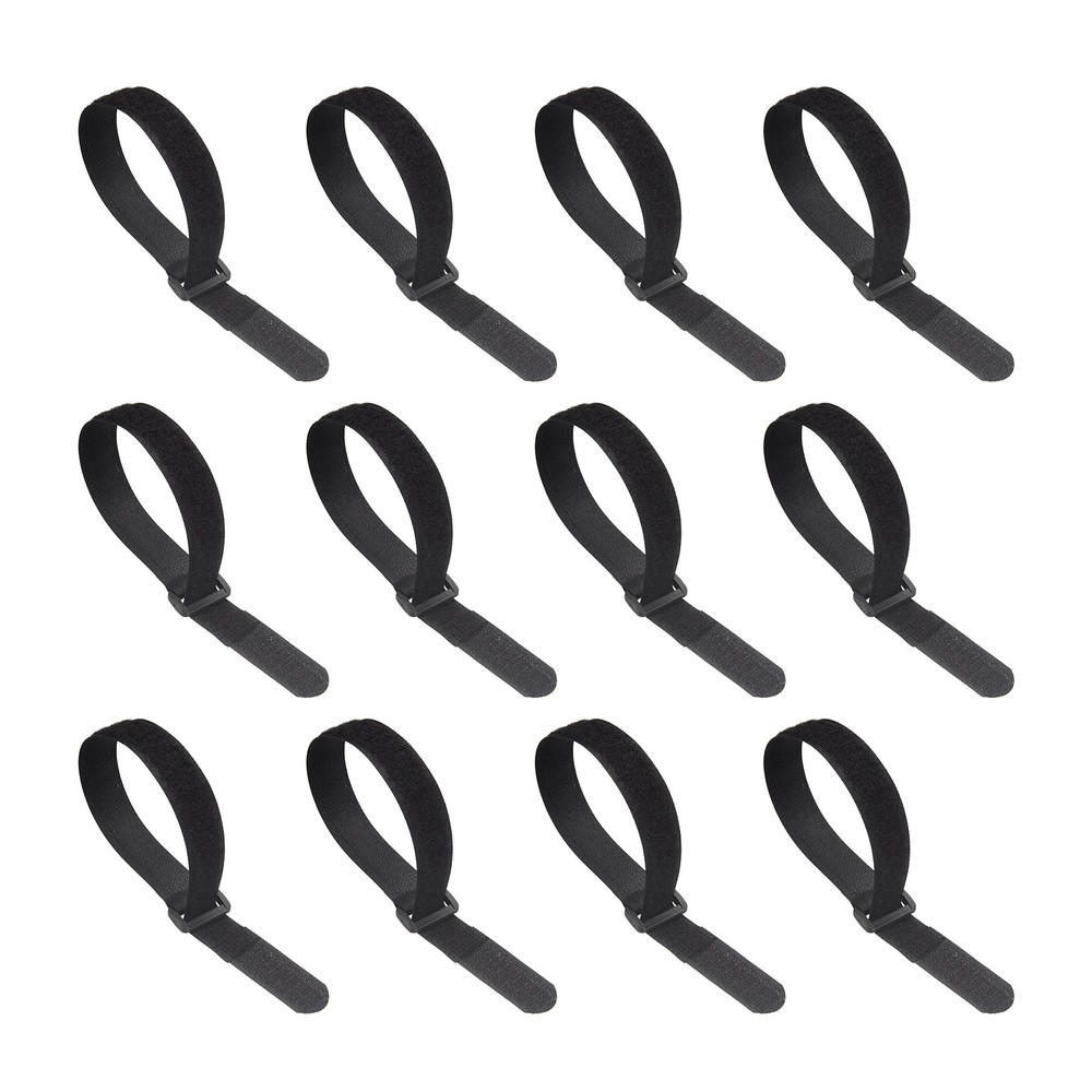 12pcs Reusable Cinch Straps 0.8"x11.8" Hook and Loop Cable Securing Strap, Black