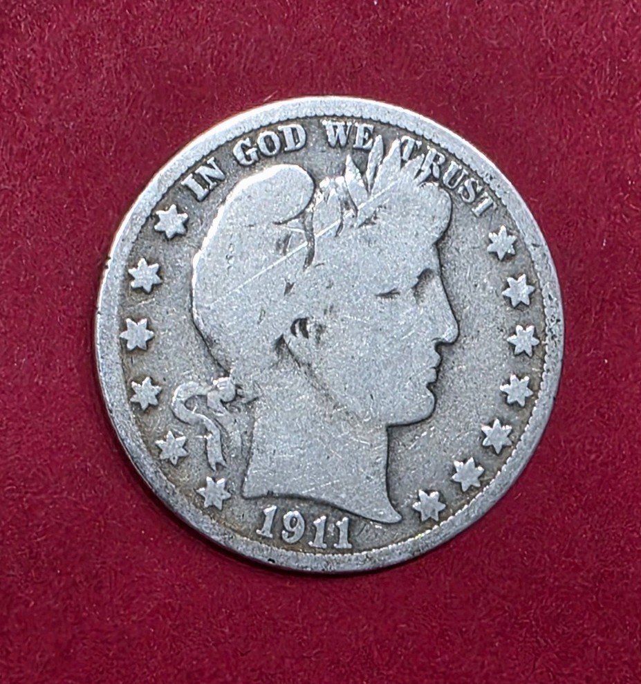 1911-S S/S Barber Half Dollar Rpm, Die Gouges On Reverse, G-06 Condition.