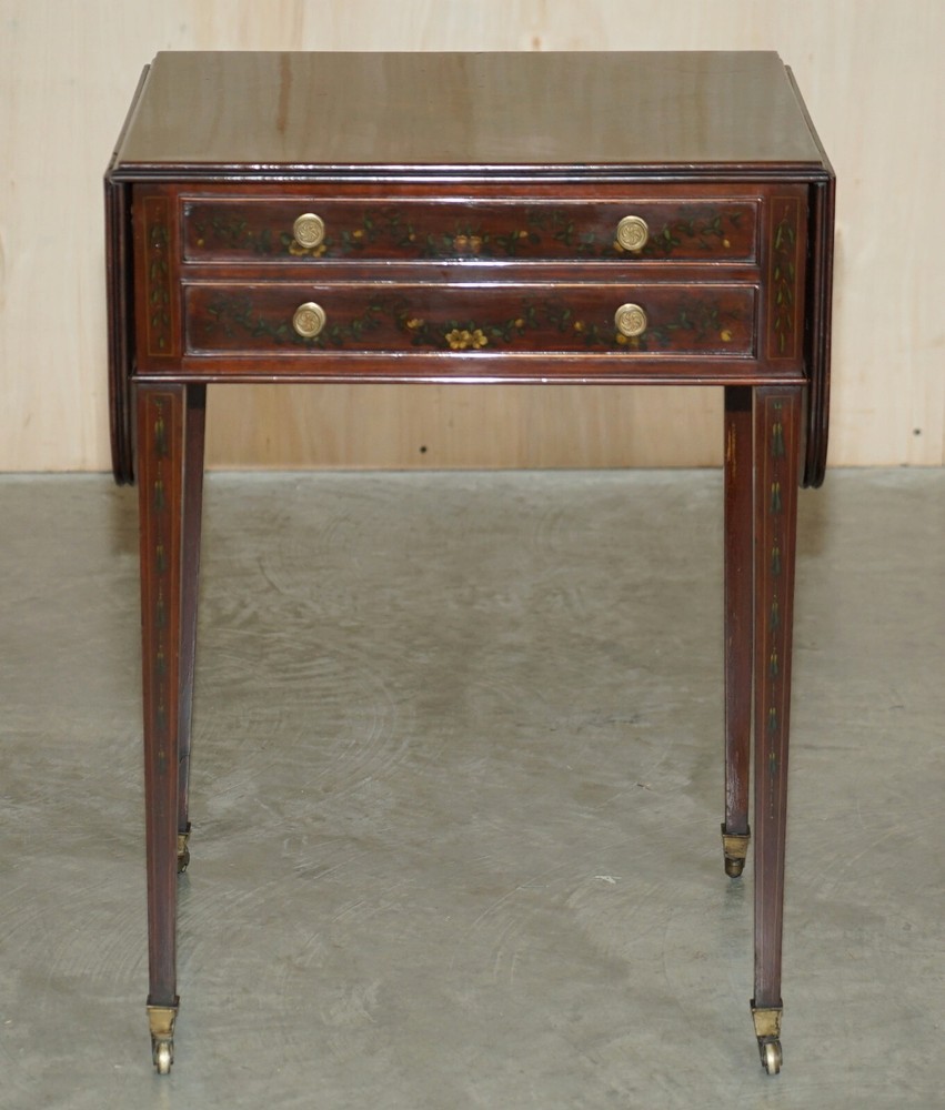 ANTIQUE REGENCY CIRCA 1815 SHERATON HAND PAINTED CHERUB EXTENDING SIDE END TABLE