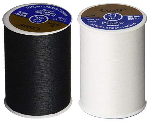 BLACK & WHITE, Coats&Clark Dual Duty All-Purpose Thread, 400 Yard Spool , 2-Pack