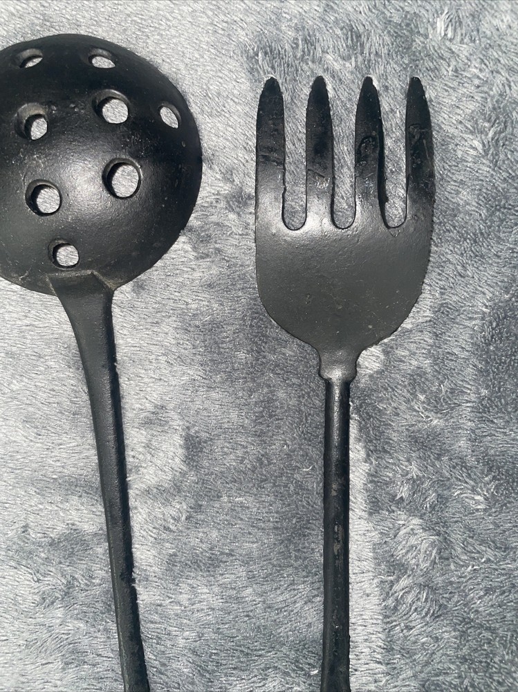 VTG Lot Cast Iron Kitchen Spoon Ladle Fork Strainer Blacksmith Smelting Tools