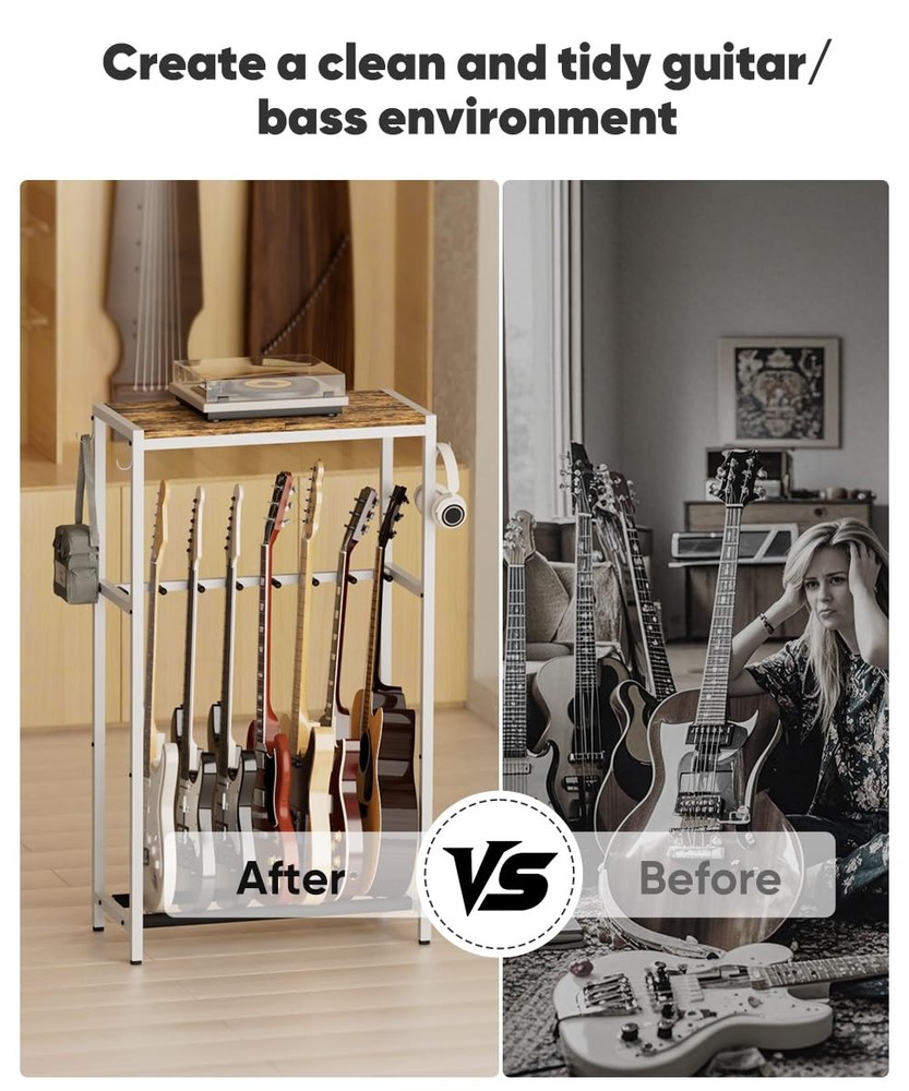 Whoonba Guitar Stand, Multiple Rack Holder with Top Storage WHITE