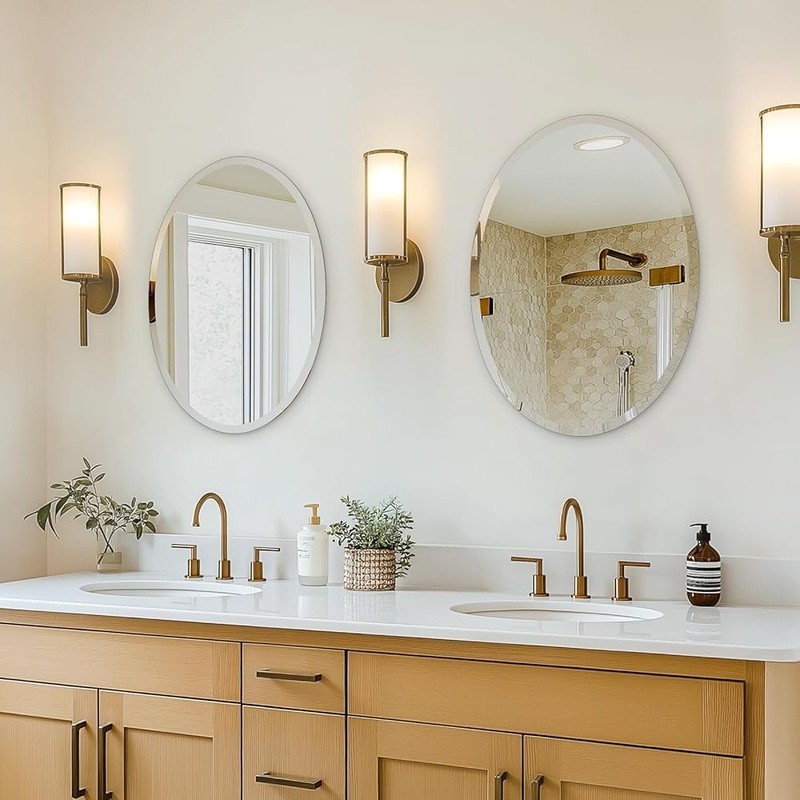Frameless Oval Mirror High Definition Easy Install Wall Decor Bathroom New