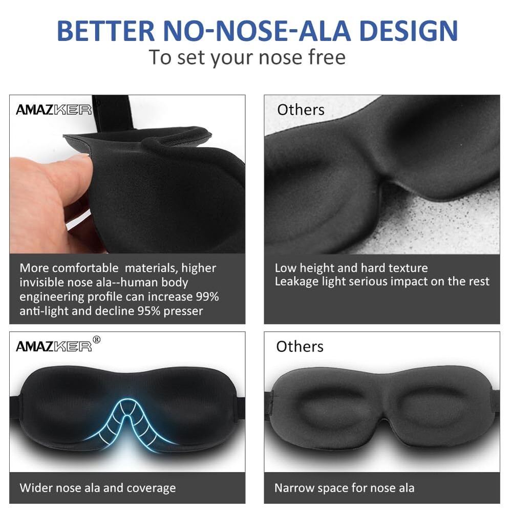 2 Pack Sleep Mask 3D Contoured Blinder & Blindfold Super Soft Masks
