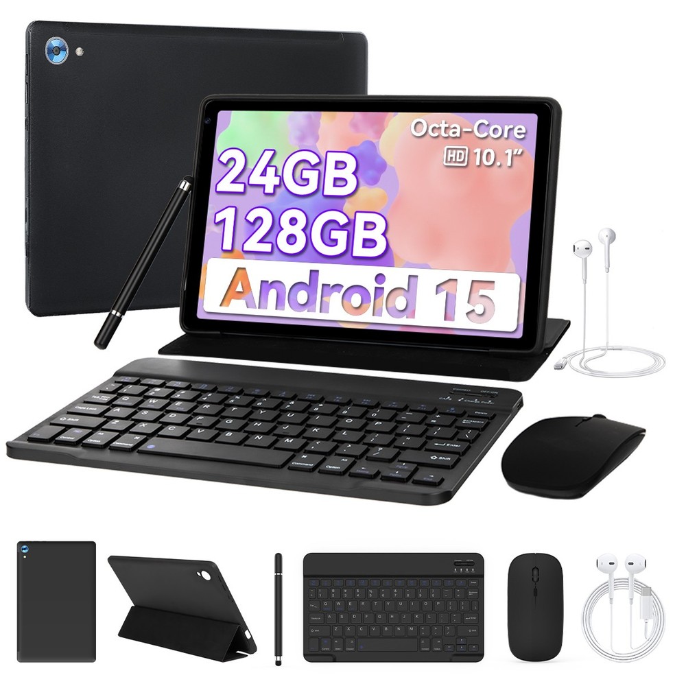 10.1 inch Android 15 Tablets LCD HD Touchscreen Octa-Core 24+128GB Dual Camera