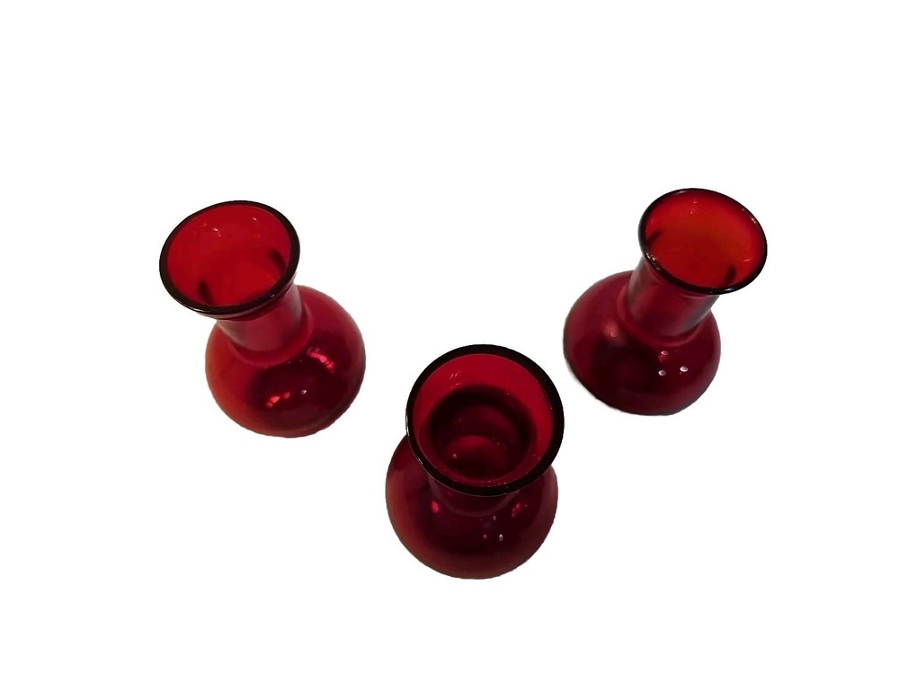 3 Anchor Hocking Royal Ruby Miniature Bud Vases