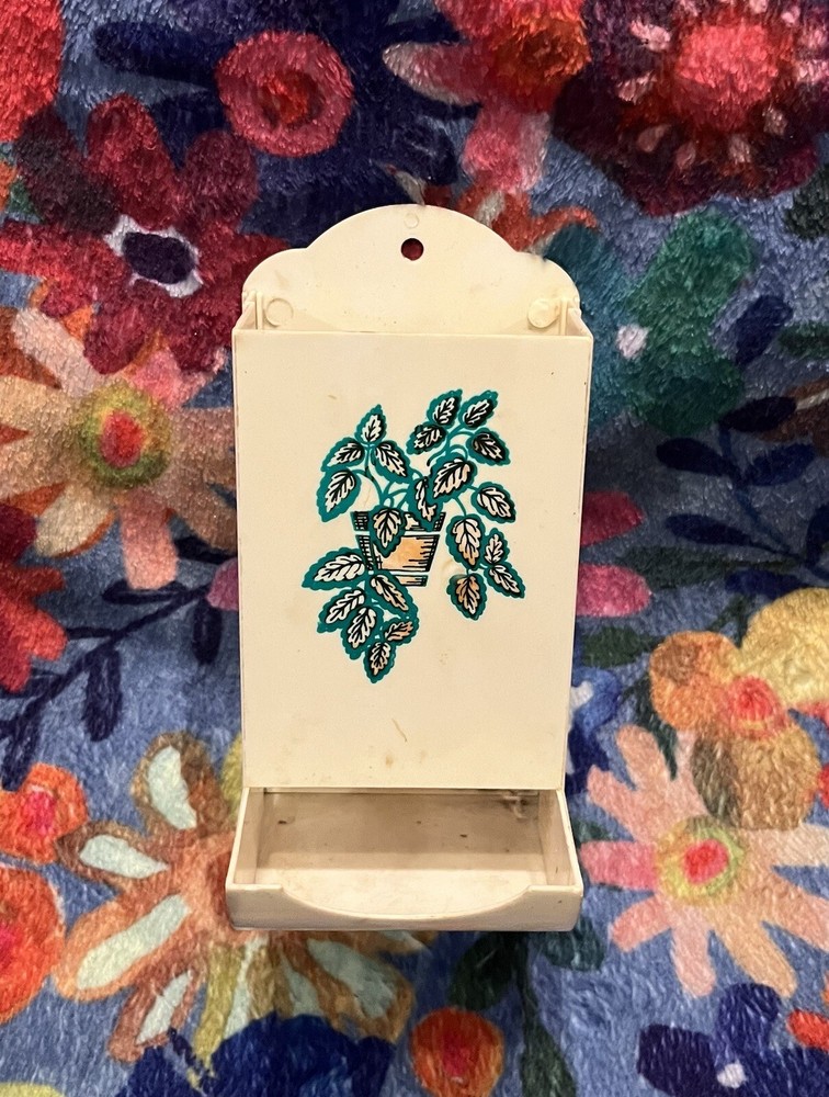 Vintage Match Holder Plastic Wall Mount White Flower Pattern