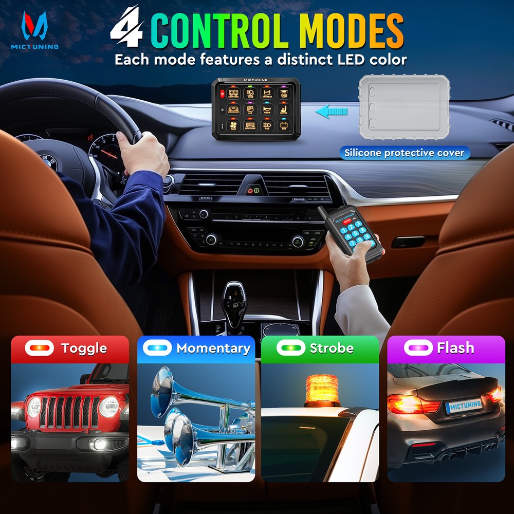 12 Gang RGB LED Switch Panel Kit Wireless RF Remote Control Circuit Relay System