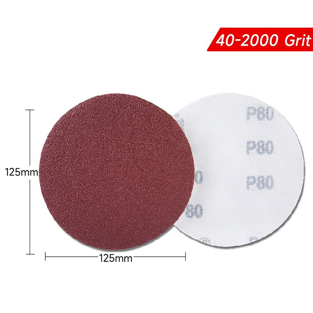 Hook & Loop 125mm 5 inch 5" Sanding Disc Orbital Plain Pad 40 Grit - 2000 Grit