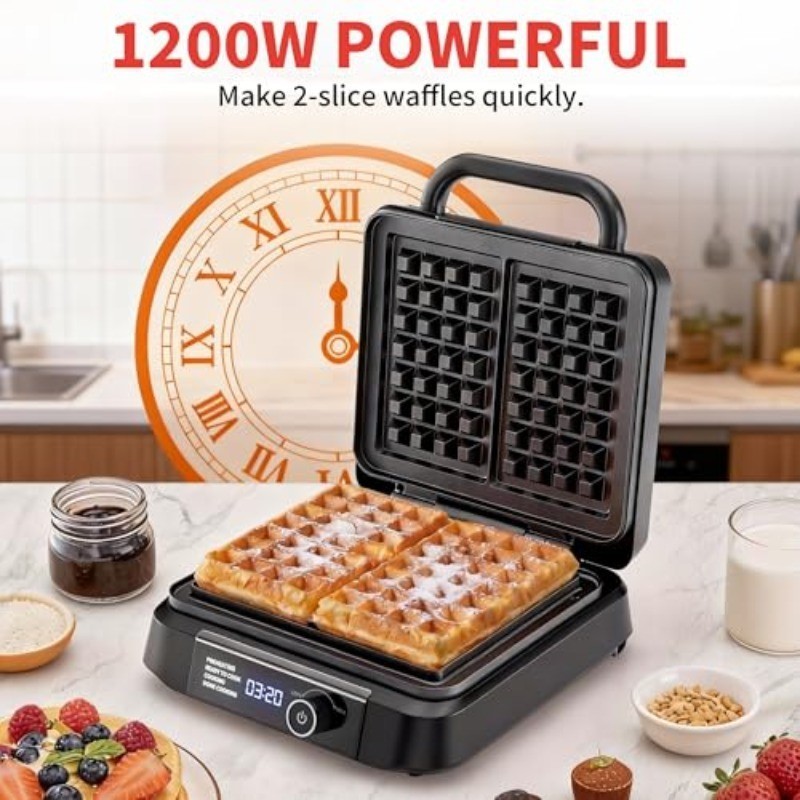 Waffle Maker, 1400W Belgian Waffle Maker, Dual Rectangular Thick Waffle Iron, 7-