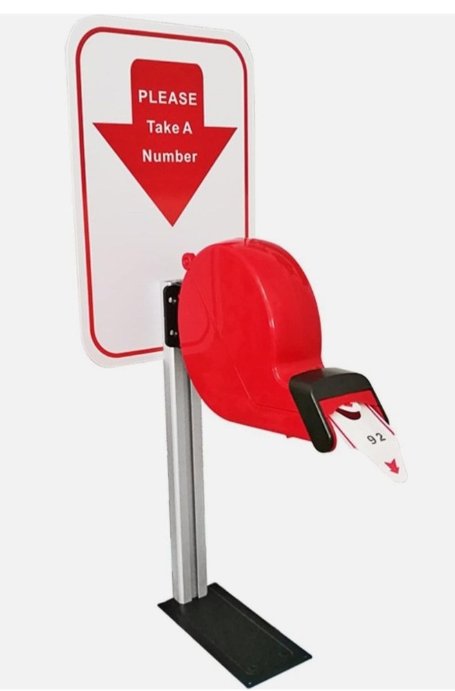 TAKE A NUMBER SYSTEM RED TICKET MACHINE DISPENSER W/ STAND & TICKETS