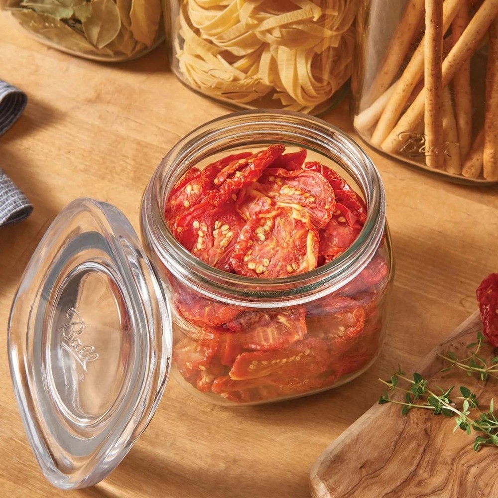 (2 pack Quart Glass Jar W/ Glass Lid 4 Cup Stackable Pantry Storage Container