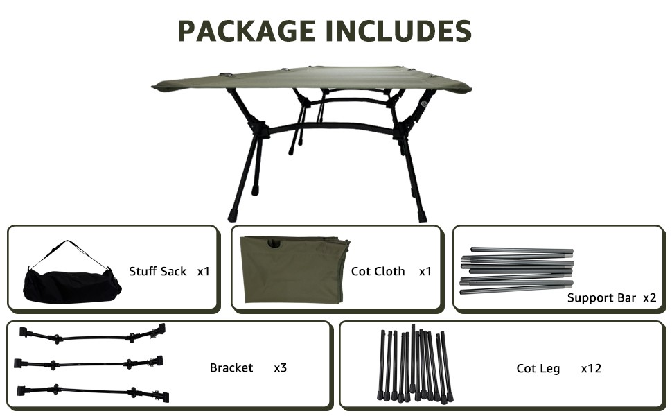 2-Height Adjustable Camping Cot, 300 lbs Capacity Heavy Duty Portable