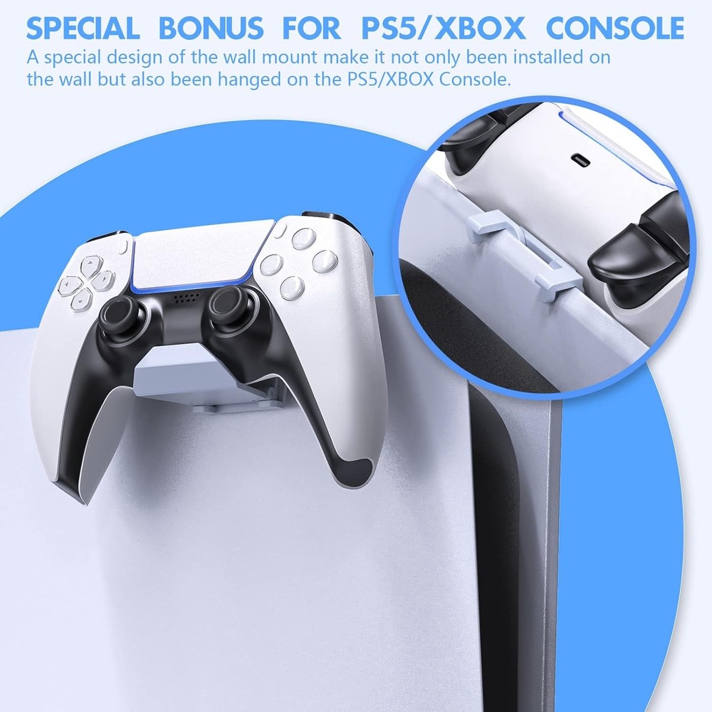 Wall Mount Holder for PS5 Pro/Slim and Switch Controllers Holder, White, 6 Pack