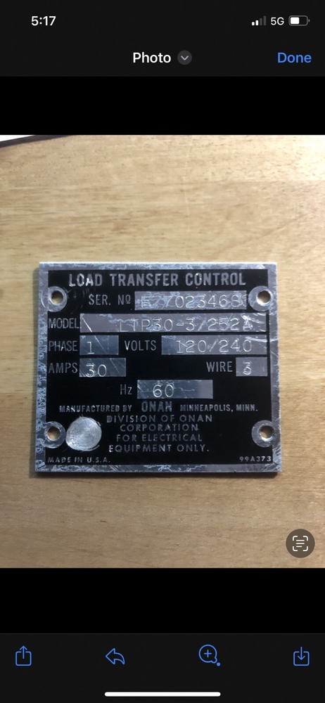 Onan LPT 30-3/252A Transfer Switch 120/250 VAC