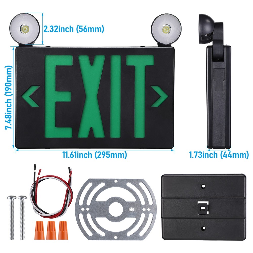 4 Pack Green LED Exit Sign Emergency Lights, Two Adjustable Head, Black
