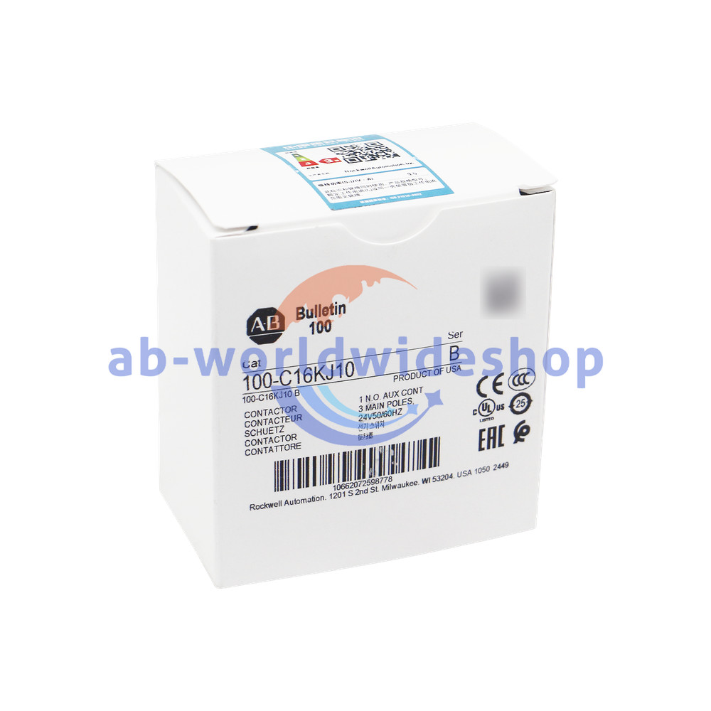 New Allen Bradley 100-C16KJ10— IEC 16 A Contactor 24V 50/60Hz Screw Terminals