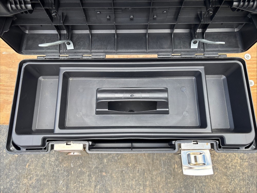 Stanley 26" Tool Box Black Plastic Lockable With Handle Metal Latches Organizer