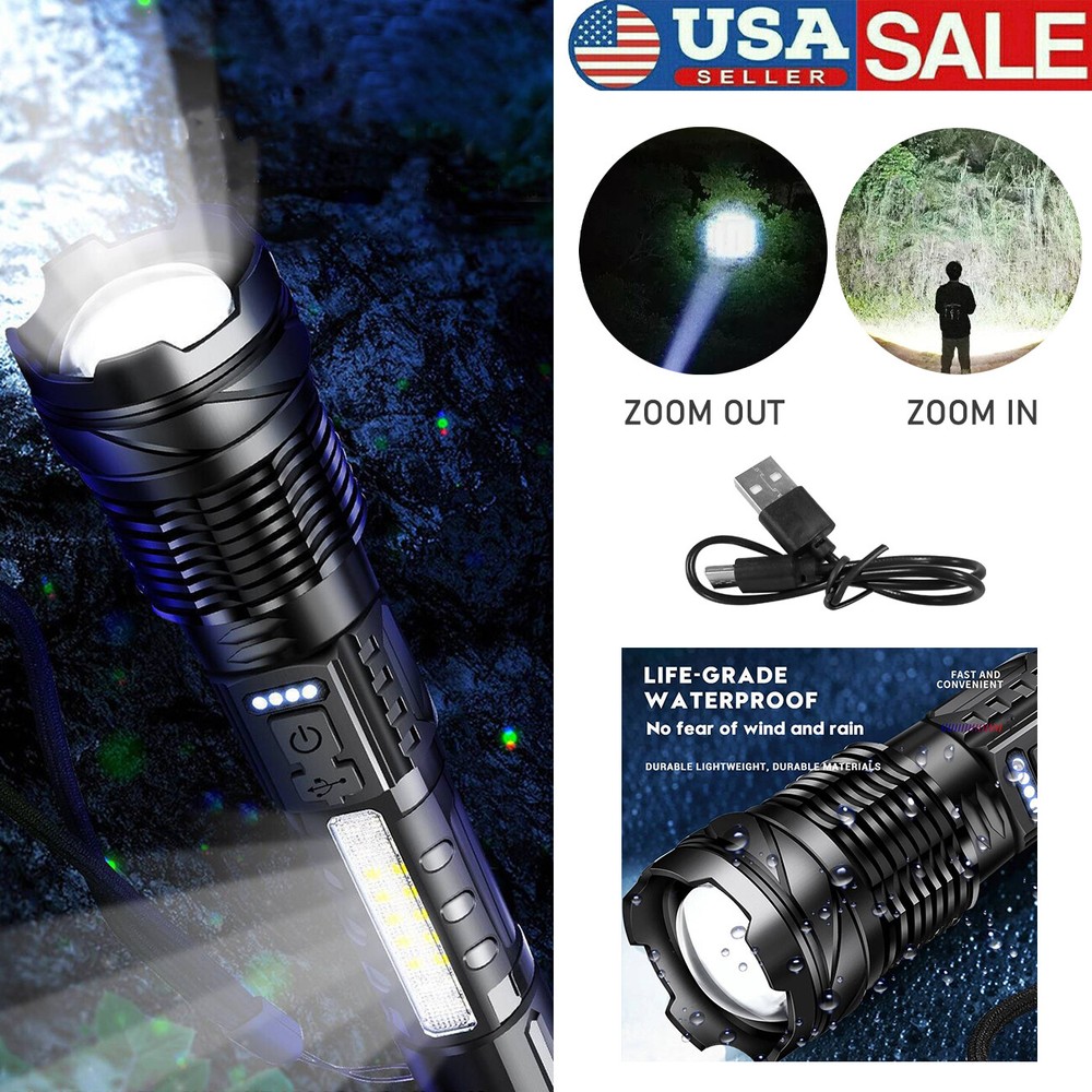 Super Bright White LED Flashlight Rechargeable Zoomable Torch Camping lamp