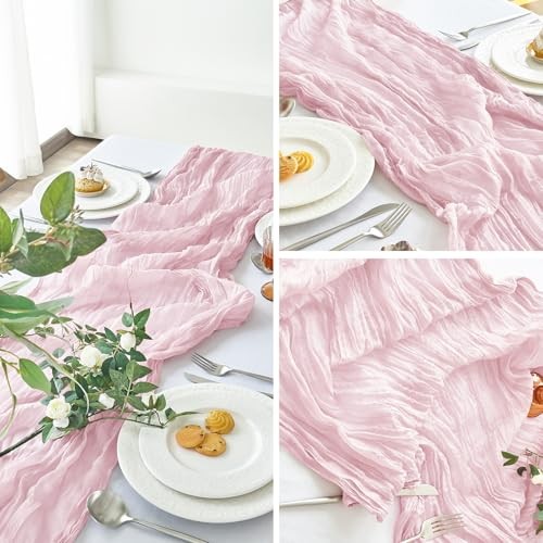 2 Pcs Cheesecloth Table Runner - 10ft Boho Gauze Cheese Cloth 10FT*2PC Pink